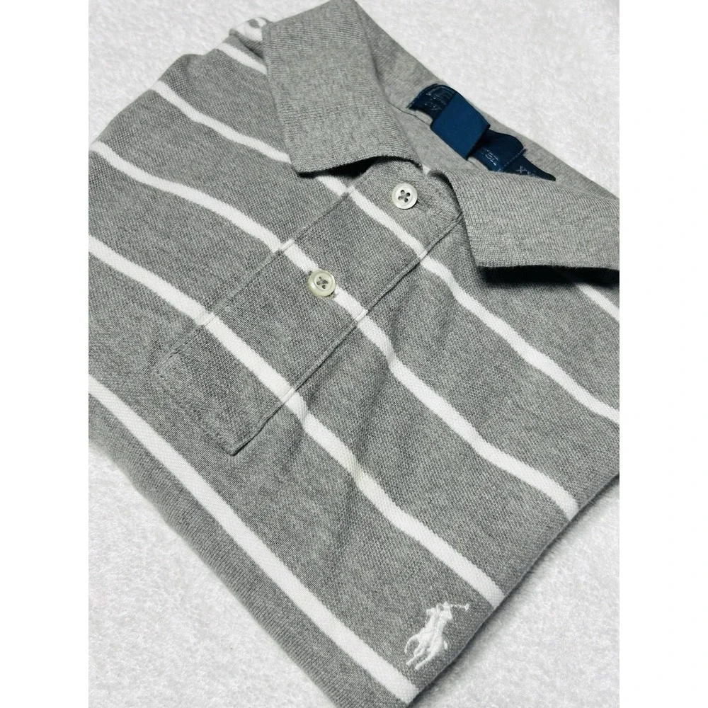Polo Ralph Lauren Men's 2XL Grey White Striped Mesh Polo Short Sleeve Pristine